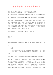 牧羊少年奇幻之旅读后感800字