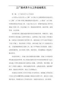 工厂技术员个人工作总结范文