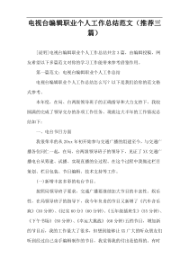 电视台编辑职业个人工作总结范文（推荐三篇）