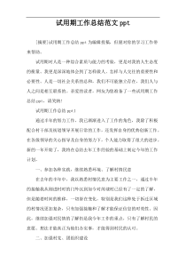 试用期工作总结范文ppt