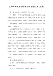 生产车间试用期个人工作总结范文(五篇)