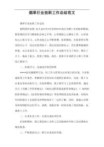 烟草行业挂职工作总结范文