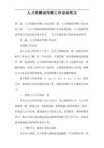 人力资源试用期工作总结范文
