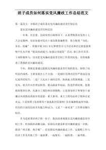 班子成员如何落实党风廉政工作总结范文
