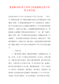 党支部2020年上半年工作总结范文及下半年工作计划