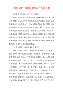 某区党建引领基层治理工作经验材料