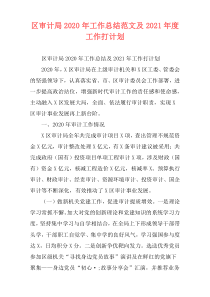 区审计局2020年工作总结范文及2021年度工作打计划