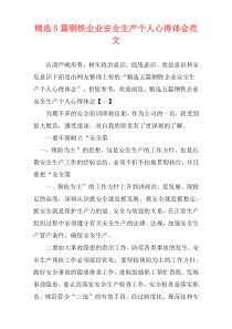 精选5篇钢铁企业安全生产个人心得体会范文