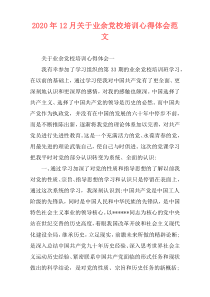 2020年12月关于业余党校培训心得体会范文
