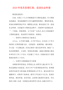 2020年党员思想汇报：促进社会和谐