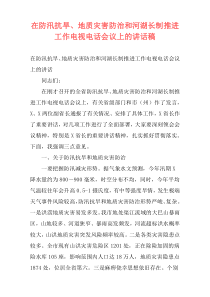 在防汛抗旱、地质灾害防治和河湖长制推进工作电视电话会议上的讲话稿