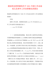 规划和自然资源局关于2021年度工作总结范文及来年工作安排情况的报告