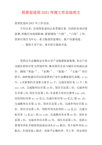 投资促进局2021年度工作总结范文