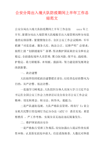 公安分局出入境大队防疫期间上半年工作总结范文