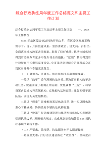 综合行政执法局年度工作总结范文和主要工作计划