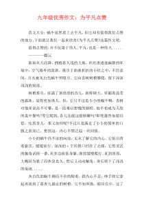 九年级优秀作文：为平凡点赞