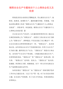 精简安全生产专题培训个人心得体会范文及收获