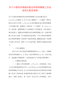 关于小春农作物秸秆综合利用和禁烧工作总结范文报告范例