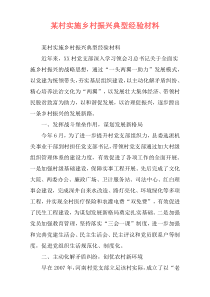 某村实施乡村振兴典型经验材料