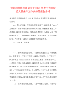 规划和自然资源局关于2021年度工作总结范文及来年工作安排的报告参考