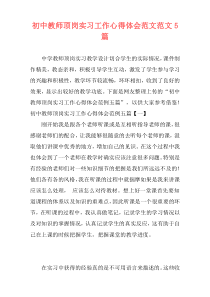 初中教师顶岗实习工作心得体会范文范文5篇