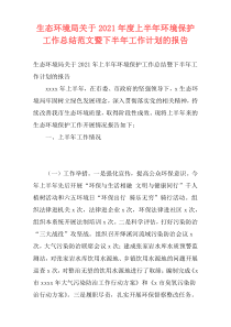 生态环境局关于2021年度上半年环境保护工作总结范文暨下半年工作计划的报告
