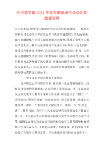公司党支部2021年度专题组织生活会对照检查材料