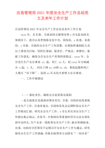 应急管理局2021年度安全生产工作总结范文及来年工作计划