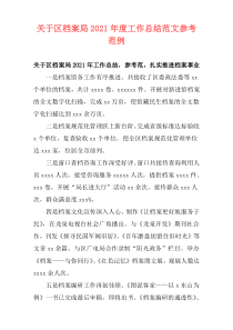 关于区档案局2021年度工作总结范文参考范例