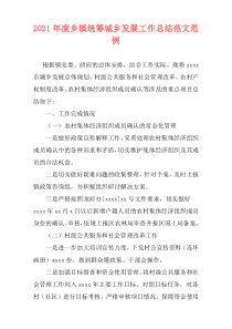 2021年度乡镇统筹城乡发展工作总结范文范例