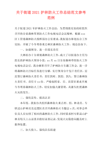 关于街道2021护林防火工作总结范文参考范例