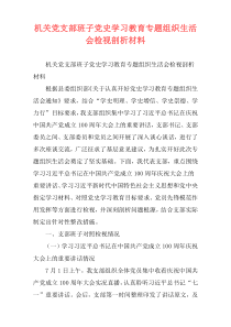 机关党支部班子党史学习教育专题组织生活会检视剖析材料