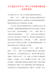 关于建设合作平台、树立工作品牌专题务虚会材料范例