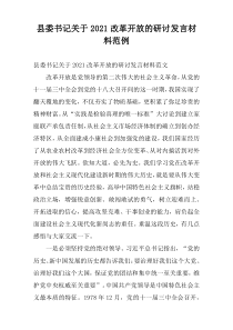 县委书记关于2021改革开放的研讨发言材料范例