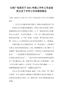 文体广电局关于2021年度上半年工作总结范文及下半年工作安排的报告