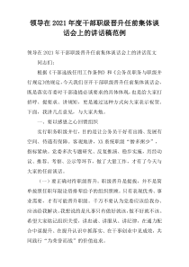 领导在2021年度干部职级晋升任前集体谈话会上的讲话稿范例
