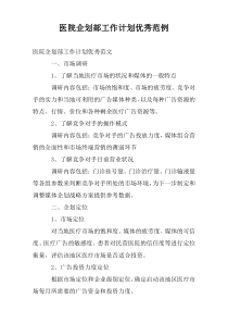 医院企划部工作计划优秀范例