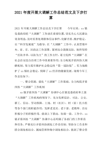 2021年度开展大调解工作总结范文及下步打算