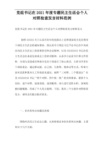 党组书记在2021年度专题民主生活会个人对照检查发言材料范例
