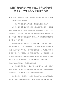 文体广电局关于2021年度上半年工作总结范文及下半年工作安排的报告范例