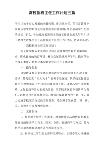 高校新班主任工作计划五篇