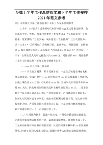 乡镇上半年工作总结范文和下半年工作安排2021年范文参考