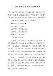市场营销工作总结范文范例5篇