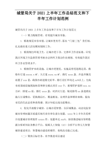 2021城管局上半年工作总结范文和下半年工作计划范例