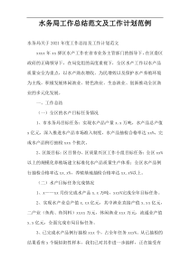 2021度水务局工作总结范文及工作计划范例