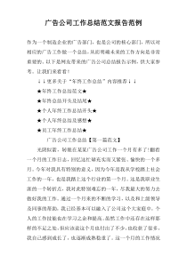 广告公司工作总结范文报告范例
