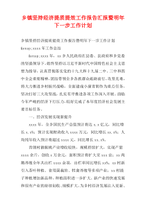 乡镇坚持经济提质提效工作报告汇报暨明年下一步工作计划