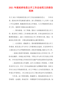 政府信息公开工作总结范文的报告2021年度范例