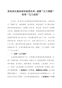 某县深化集体林权制度改革破解五大难题取得五大成效
