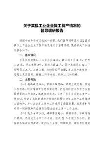 县工业企业复工复产情况的督导调研报告